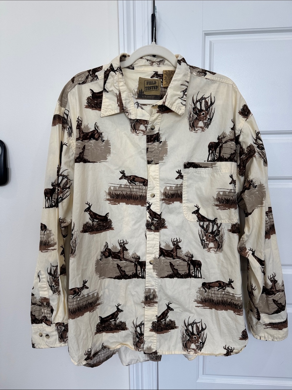 Field Tested Outdoor Life Men’s Deer Long Sleeve Collared Button-up Shirt, XXL
